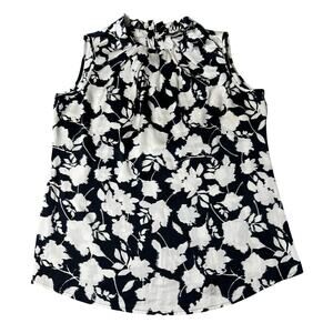 Comma Blouse Womens 36 US Medium Black White Floral Sleeveless‎ Top Careerwear